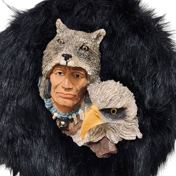 Large Handcrafted Native American-Inspired Dreamcatcher With Wolf Eagle Design B - Picture 7 of 8